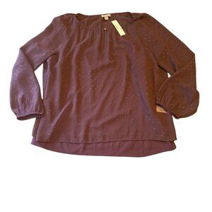 Point Sub Womens Plum Polka Dot Sheer Blouse Long Sleeve Size Large‎